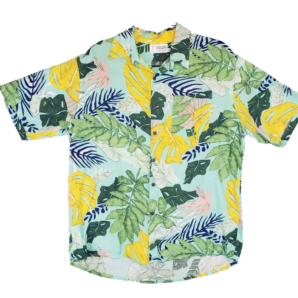 Hippocampo Aloha Camp Shirt Mens Large‎ Rayon Floral Hawaiian Made in Indonesia